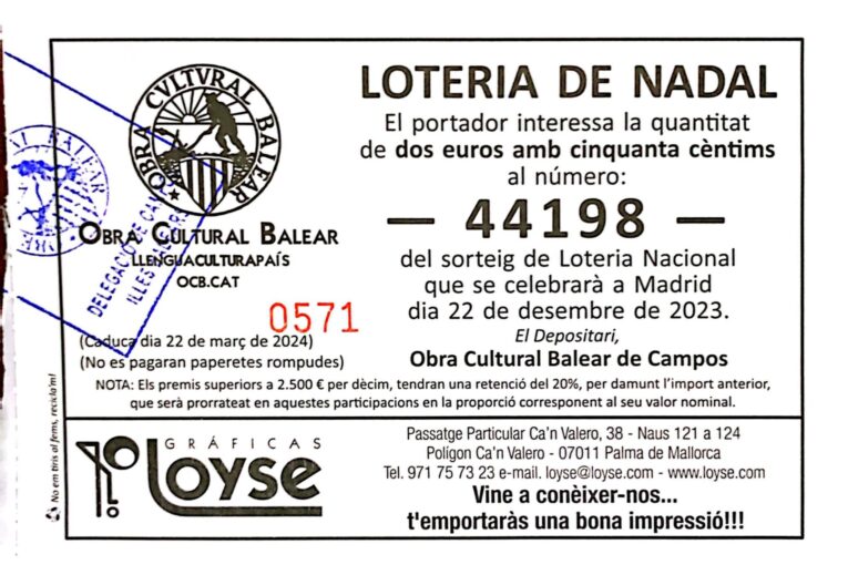 Cobrament de la loteria de l'Obra Cultural Balear de Campos