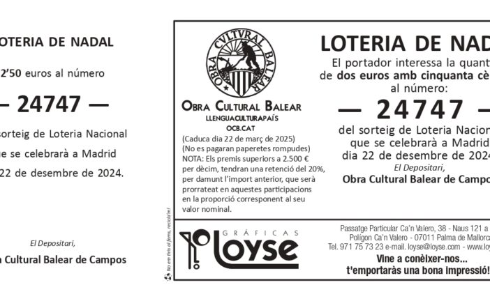 A la venda la loteria de Nadal de l'OCB - Campos